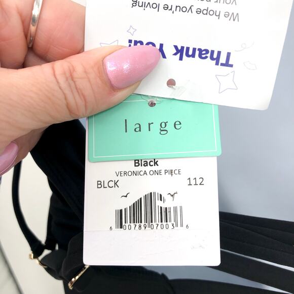 SUNSETS Women's Veronica One Piece Swimsuit Large Black Criss-Cross Back NWT - Picture 8 of 11